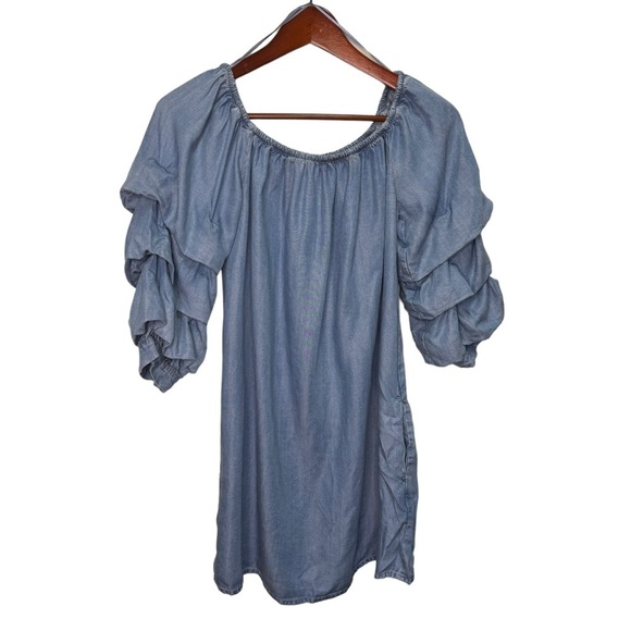 Zara Blue Solid Off Shoulder Sheath Dress Lyocell Size Small - Picture 8 of 10